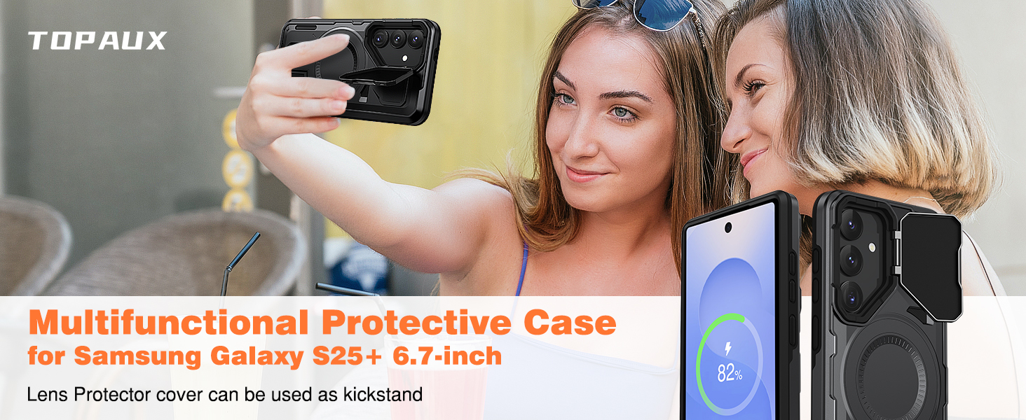 TOPAUX for Samsung Galaxy S25 Plus Case Kickstand Galaxy S24+ Case Camera Protector Metal Lens Cover