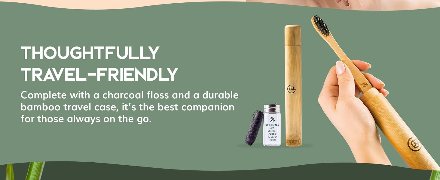 Greenzla Natural Bamboo Toothbrushes, travel toothbrush set, travel kit, toothbrushes for adults
