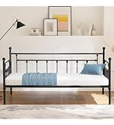 VECELO Twin Size Daybed Frame Metal Steel Slat Support with Headboard Sofa Bed Platform for Livin...