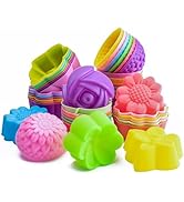 R HORSE 42Pcs Mini Size Silicone Molds, 2 x 0.8 inch Cupcake Multi Flower Shapes Baking Cups Non-...