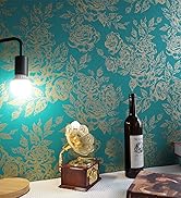 CiCiwind Peel and Stick Wallpaper Green and Gold Contact Paper Floral Wallpaper Removable Self Ad...