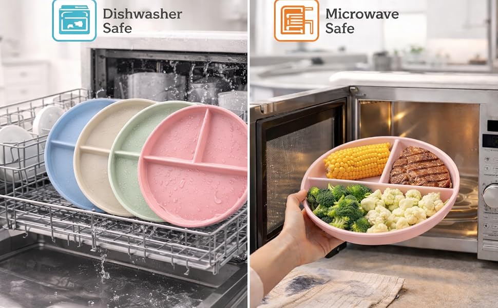 Portion control plates for weight loss, 3 compartment divided dinner plates for adults