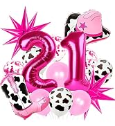 Hot Pink 21 Balloon Number, cowgirl balloons, Cow Print Balloons, Confetti Pink Helium Latex Ball...