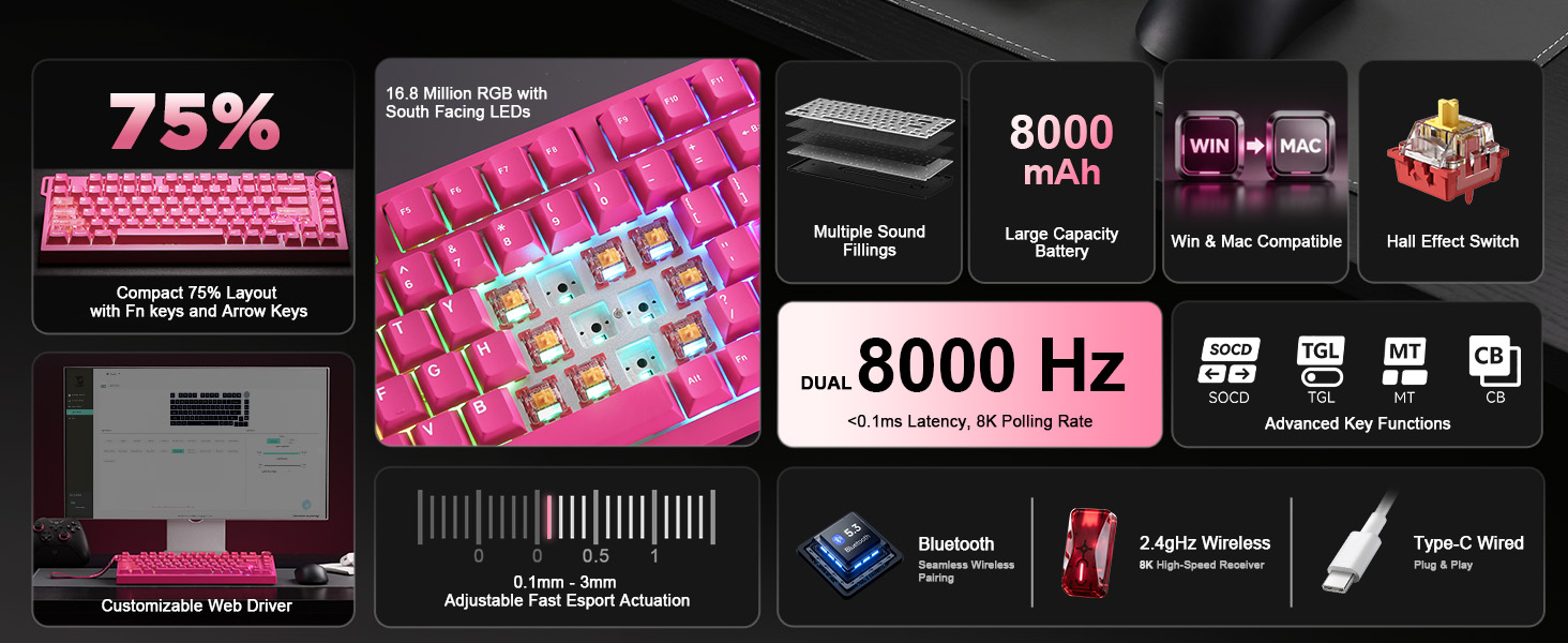 Pink mechanical keyboard with RGB lighting