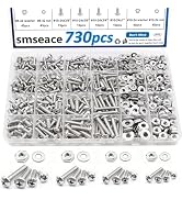 smseace 730Pcs 304 Stainless Steel Machine Screws Assortment Kit#10-24#8-32#6-32#4-40 Phillips Pa...