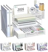 WALI Desk File Organizer, 4 Tier Desktop Paper Letter Tray Organizer with Drawer and 2 Pen Holder...