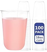 WELLIFE 16 oz Clear Plastic Cups, 100 Pcs Disposable Wine Glasses Stemless Cocktail Punch Cups fo...