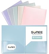 SUNEE 2 Pocket Folders (6 Pack, Pastel Colors) Heavy-Duty Plastic Folders with Pockets, Fit 8.5x1...