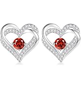 CDE Forever Love Heart Stud Earrings for Women, 925 Sterling Silver Birthstone Heart Stud Earring...
