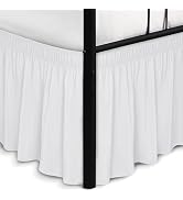 Biscaynebay Wrap Around Bed Skirts with Split Corners for Queen Beds 15" Drop, White Adjustable E...