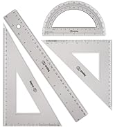 Geometry Plastic Ruler Set, Clear 12 inch/ 30 cm Straight Ruler, Triangle Rulers, Protractor Rule...