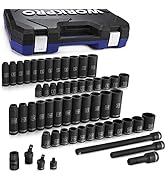 WORKPRO 1/2" Drive Impact Socket Set with Extension Bars, Premium Cr-V Steel, Complete 55-Piece, ...