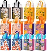 10" Floral Reusable Gift Bags Medium Size with Tissue Paper, 12 Pack Non-Woven Wrap Paper Gift Ba...