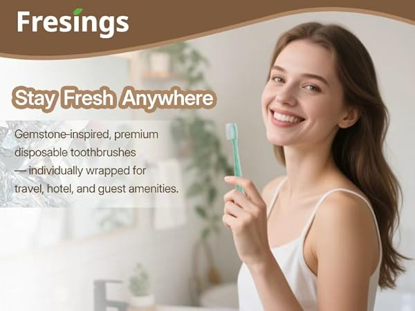Individually wrapped disposable toothbrush, gemstone design, for travel, hotel, and guest amenities