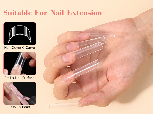 2 Packs Natural and Clear Acrylic Nail Tips for Acrylic Nails Professional