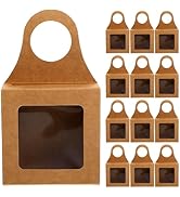 Kichvoe Kraft Paper Wine Bottle Box - Paper Box with Handle - 20Pcs Foldable Empty Treat Boxes Br...