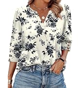 WIHOLL 3/4 Length Sleeve Womens Tops with Button Cuffs Dressy Casual V Neck Summer Outfits Early ...