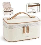 Prite 2 Pcs Makeup Bag Set Travel Cosmetic Organizer 2-Layer Vegan Leather Jewelry Case with Wate...