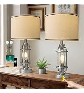 G-SAFAVA 23.75'' Table Lamps Set of 2 for Living Room Bedroom Industrial Farmhouse Metal Touch La...
