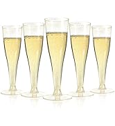 Bestluck 100 Pack Champagne Flutes Plastic, 4.5 oz Gold Glitter Plastic Disposable Stemware, Disp...