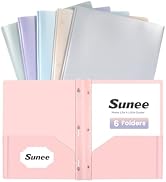 SUNEE 3-Prong Plastic Folders with Pockets (6 Pack, Pastel Colors) 2 Pocket Folders with Fastener...