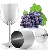 DEAYOU 2 Pack Stainless Steel Wine Glasses, 17 Oz Silver Steel Wine Goblet for Champagne, Indoor ...