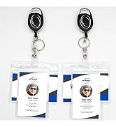 2 Retractable ID Badge Holders w/Carabiner Clips & Metal Lanyards. Comes with complimentary 2 Ver...