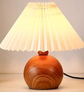KUNJOULAM Cute Small Pleated Lamp, Modern Bedside Nightstand/Table Lamp with Beige Lampshade