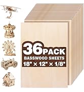 MITINU 36 Pack Basswood Sheets for Crafts,18"x12"x1/8" 3mm Thick Plywood Sheets with Smooth Surfa...