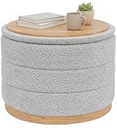 B FSOBEIIALEO Round Storage Ottoman with Tray, Folding Ottoman with Storage Coffee Table Foot Res...