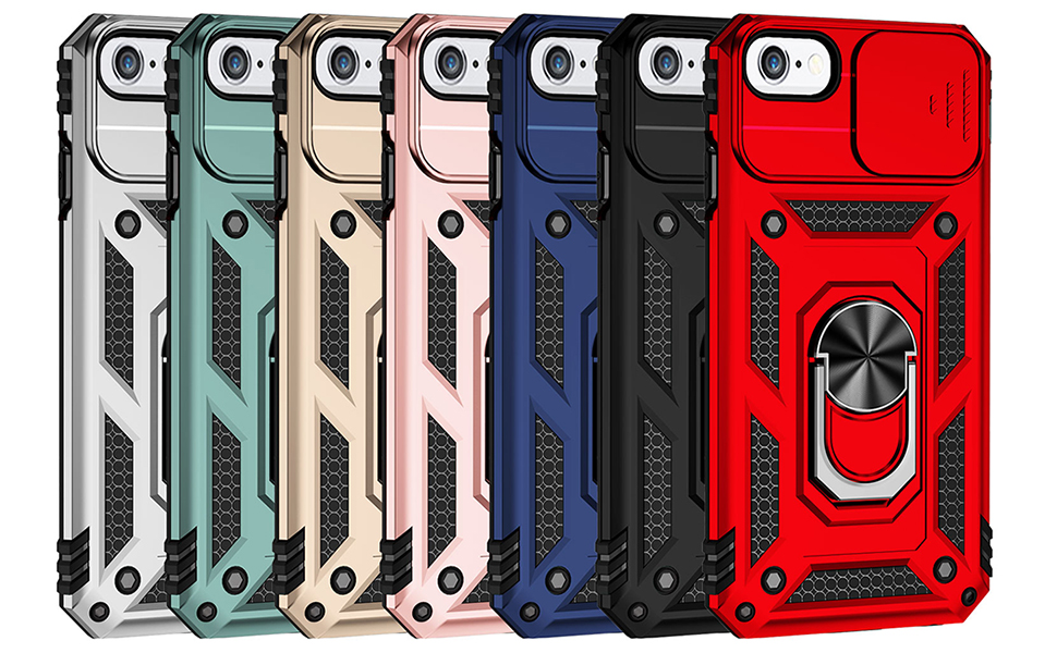 for iPhone SE3 / 8 Military Grade 2nd gen with Slide Camera Lens Cover Magnetic Ring Holder Case