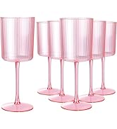 Ciaell 12 PCS Pink Plastic Ribbed Wine Glasses - 10 OZ Plastic Square Wine Glasses with Stem - Di...