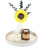 GORESE Round Decorative Serving Tray for Coffee Table Decor, 12" PU Leather Table Centerpiece Hom...