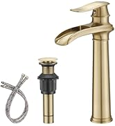 BWE Bathroom Vessel Sink Faucet Waterfall Spout Single Handle One Hole Solid Brass Deck Mount Bru...