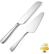 tiokin Wedding Cake Knife and Server Set Silver,Stainless Steel Cake Cutting Set,2Pcs Include Cak...