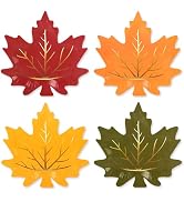 Whaline 40Pcs Fall Thanksgiving Paper Plates Gold Foil Maple Leaves Disposable Plates Red Orange ...