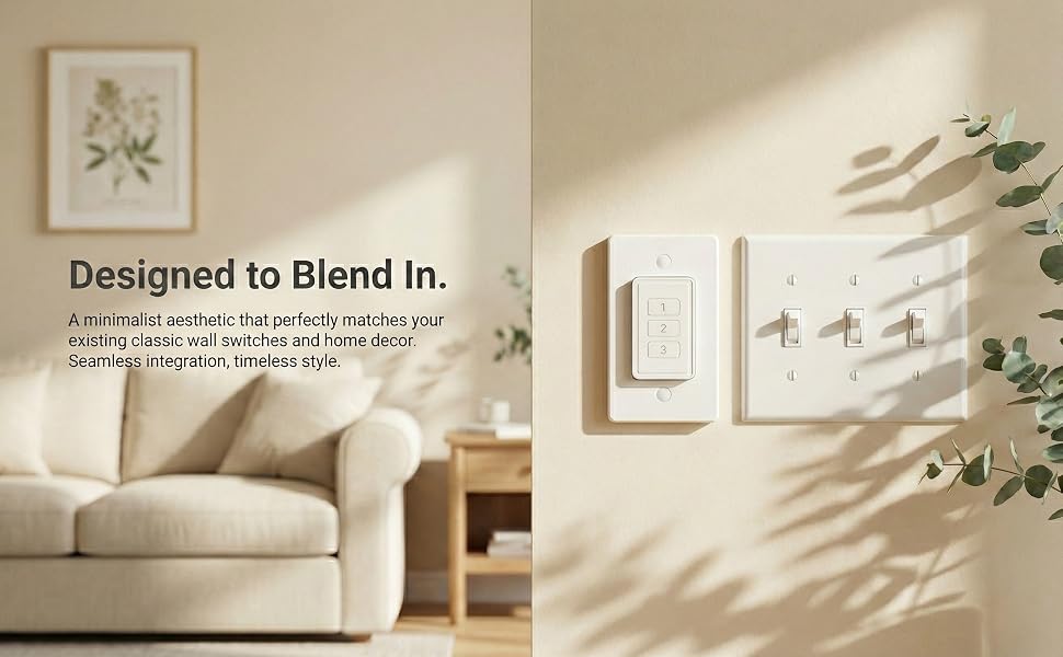 LoraTap remote switch with minimalist design, blends seamlessly with wall plates & home decor