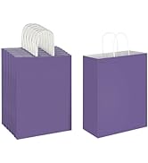 Oikss 50 Pack 10x5x13 Purple Kraft Paper Bags with Handles Bulk for Birthday Party Favors Grocery...