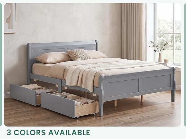 Wooden Full Bed Frame with Drawers