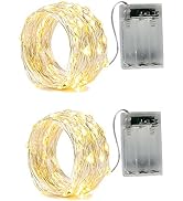 BXROIU 2 x 50LEDs Fairy Lights Battery Operated, Silver Wire 2 Mode Chains String Lights for Bedr...
