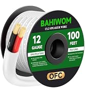 BAHIWOM 12 Gauge 100FT Speaker Wire OFC CL2 Rated Speaker Cable Polarity Mark 2 Conductors for In...