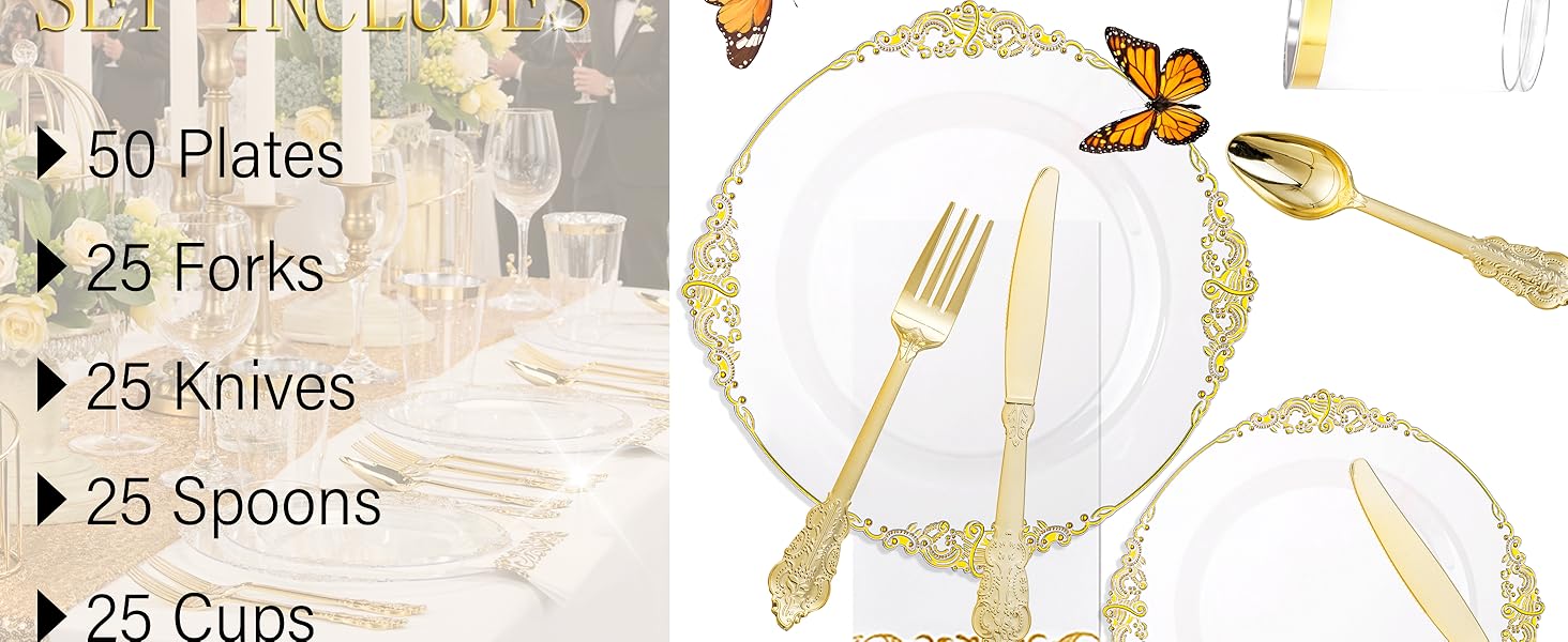 clear gold plastic plates