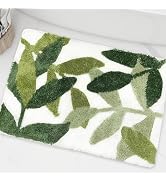 ZebraSmile Bathroom Rugs - Green Bath Rug Non Slip Back Water Aabsorbent Leaves Plush Microfiber ...