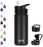 HASLE OUTFITTERS Insulated Water Bottle 16 oz Double Wall Vacuum Stainless Steel Water Bottle Lea...