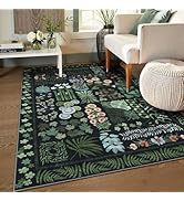 Zealude Floral 5x7 Area Rugs for Living Room, Flower Black Washable Bedroom Rug Non Slip, Botanic...