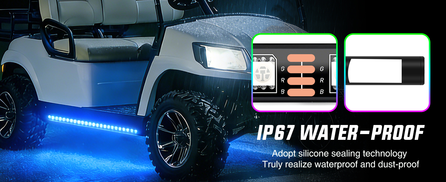 2PCS Golf Cart Underbody Lights Kit RGB Multi-Mode LED Neon Accent Lighting Lamp
