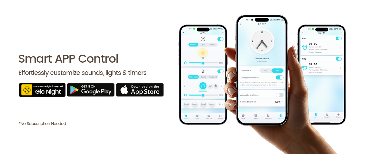 Glocusent N19 Alarm Clock with Sound Machine APP Control.