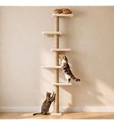 AGYM Wall Mounted Cat Tree, 80" Tall Cat Climbing Tower with Sisal Scratching Post & 5 Perches, S...