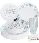 ISFANGCO 175 PCS Hard Plastic Christmas Plate Set for 25 Guests,Heavy Duty Disposable Dinnerware ...