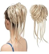 CJL HAIR Messy Bun Hair Piece Curly Hair Bun Extensions with Straight Tails Hair Scrunchies Ponyt...